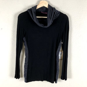 IDI Sweater Turtleneck Black Loose Neck Snaps Grommets Casual Moto Womens Small